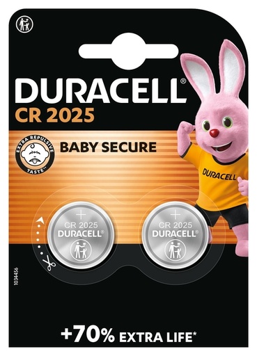 [413603] Batterij Duracell knoopcel 2xCR2025 lithium Ø20mm 3V-170mAh