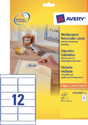 [817023] Etiket Avery L4743REV-25 99.1x42.3mm afneembaar wit 300stuks