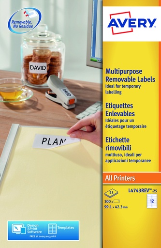[817023] Etiket Avery L4743REV-25 99.1x42.3mm wit 300 etiketten