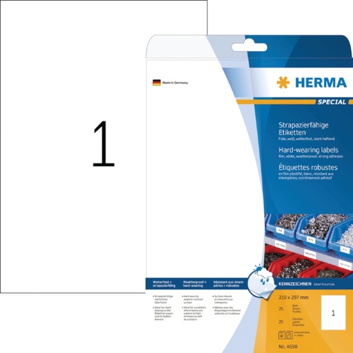 [817295] Etiket HERMA 4698 210x297mm weerbestendig wit 25stuks