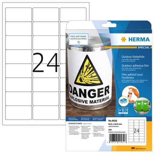 [810946] Etiket HERMA 9532 63.5x33.9mm weerbestendig wit 240st