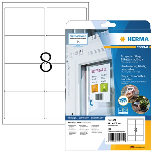 [810992] Etiket HERMA 4575 99.1x67.7mm folie wit 160 etiketten