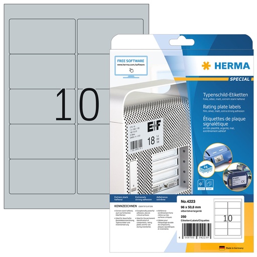 [810941] Etiket HERMA 4223 96x50.8mm folie zilver 250 stuks