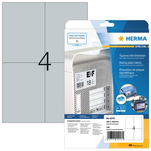 [810935] Etiket HERMA 4216 105x148mm weerbestendig zilver 100stuks