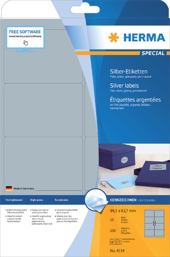 [810986] Etiket HERMA 4114 99.1X67.7mm zilver 200 stuks