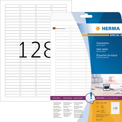 [817200] Etiket HERMA 5071 43.2x8.5mm dia wit 3200 stuks