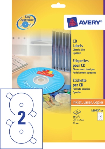 [817734] Etiket Avery Zweckform L6043-100 CD wit 200stuks