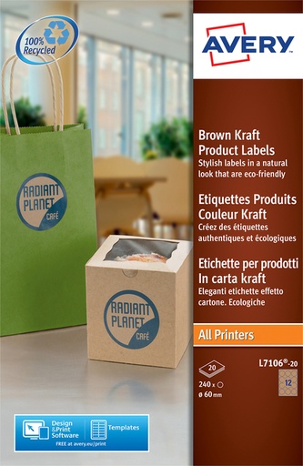 [811180] Etiket Avery L7106-20 60mm bruin 240 etiketten