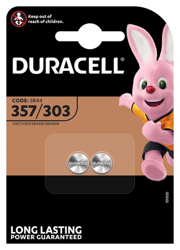 [413540] Batterij Duracell knoopcel 2x357/303 zilver oxide Ø11,6mm 2 stuks
