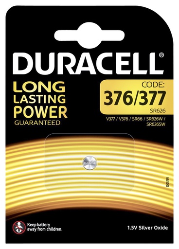 [413568] Pile bouton Duracell 377 oxyde d’argent Ø6,8mm 1,5V-18mA