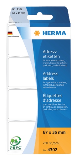 [817020] Etiket HERMA adres 4302 67x35mm zig-zag 250 stuks