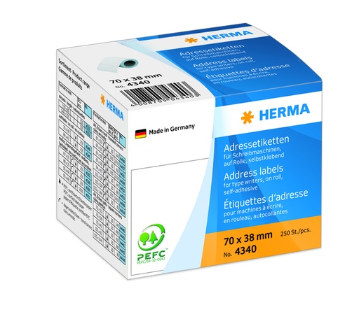 [817040] Etiket HERMA adres 4340 70x38mm op rol wit 250stuks