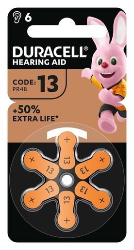 [413588] Piles Duracell Hearing DA13 Ø7,9mm 310mAh 6 pièces