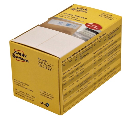 [811068] Etiquette affranchissement Avery 3434 128x38mm 1000 pcs