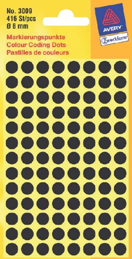 [811150] Etiquette Avery Zweckform 3009 ronde 8mm noir 416 pièces