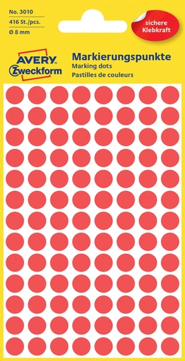 [811152] Etiket Avery 3010 rond 8mm rood 416 stuks