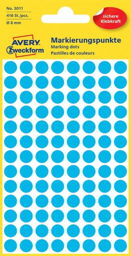 [811153] Etiket Avery 3011 rond 8mm blauw 416 stuks