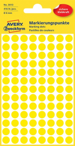 [811155] Etiquette Avery 3013 ronde 8mm jaune 416 étiquettes
