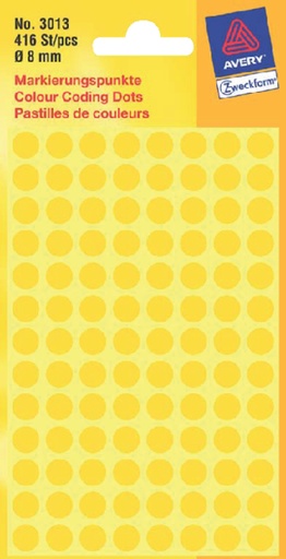 [811155] Etiquette Avery Zweckform 3013 rond 8mm jaune 416 pcs