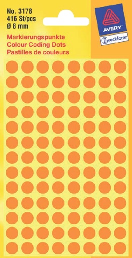 [811056] Etiquette Avery Zweckform 3178 rond 8mm orange 416 pcs