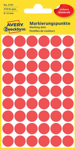 [811002] Etiket Avery 3141 rond 12mm rood 270 stuks