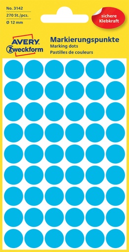 [811003] Etiket Avery 3142 rond 12mm blauw 270 stuks