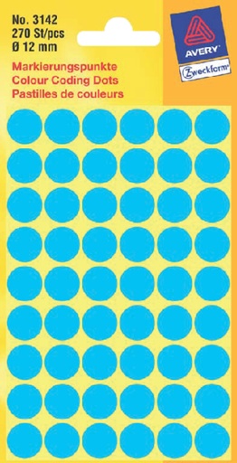 [811003] Etiket Avery Zweckform 3142 rond 12mm blauw 270stuks