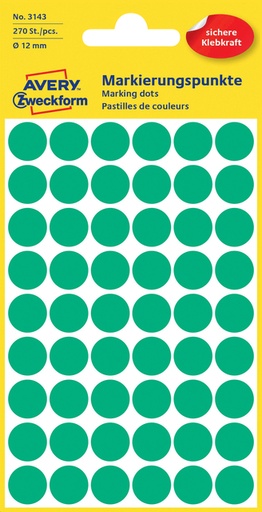 [811004] Etiket Avery 3143 rond 12mm groen 270 stuks