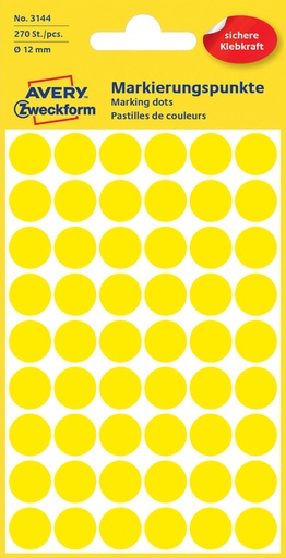 [811005] Etiquette Avery 3144 ronde 12mm jaune 270 étiquettes