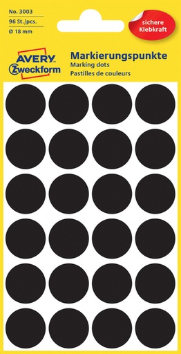 [811160] Etiket Avery 3003 rond 18mm zwart 96 stuks
