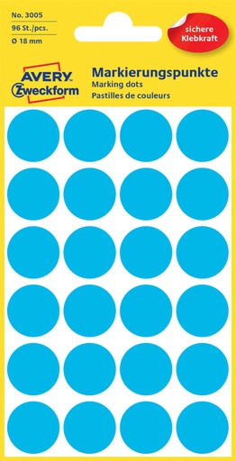 [811163] Etiket Avery 3005 rond 18mm blauw 96 stuks
