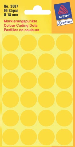 [811165] Etiquette Avery Zweckform 3007 rond 18mm jaune 96 pcs