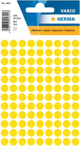 [810905] Etiquette HERMA 1841 rond 8mm jaune 540 pièces
