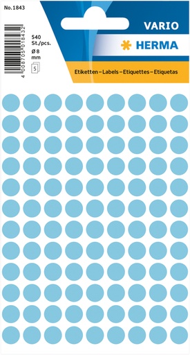 [810903] Etiket HERMA 1843 rond 8mm blauw 540 stuks