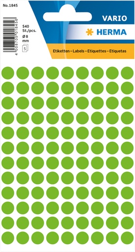 [810904] Etiquette HERMA 1845 rond 8mm vert 540 pièces