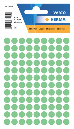 [810904] Etiquette HERMA 1845 rond 8mm vert 540 pièces