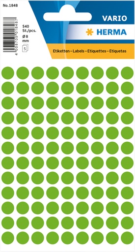 [810914] Etiquette HERMA 1848 rond 8mm vert fluo 540 pièces