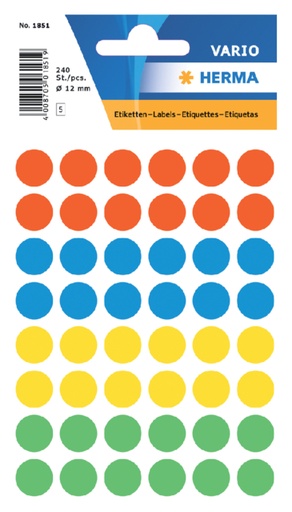 [810939] Etiket HERMA 1851 rond 12mm assorti 240stuks