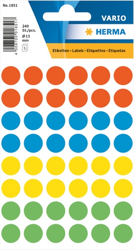 [810939] Etiquette HERMA 1851 rond 12mm assorti 240 pièces