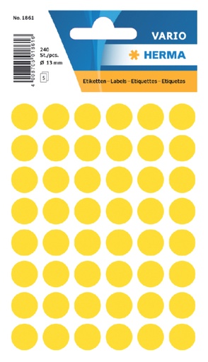 [810925] Etiquette HERMA 1861 rond 12mm jaune 240 pièces