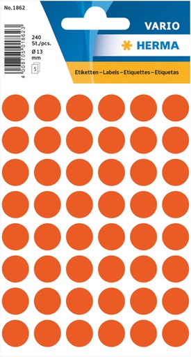[810922] Etiket HERMA 1862 rond 12mm rood 240 stuks