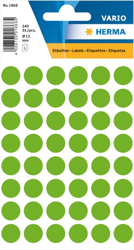 [810934] Etiket HERMA 1868 rond 12mm fluor groen 240 stuks