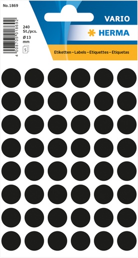 [810921] Etiket HERMA 1869 rond 12mm zwart 240 stuks
