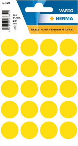 [815045] Etiket HERMA 1871 rond 19mm geel 100 stuks