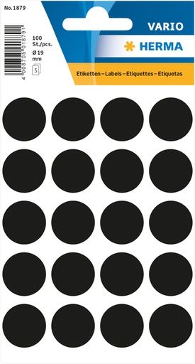 [815051] Etiket HERMA 1879 rond 19mm zwart 100 stuks