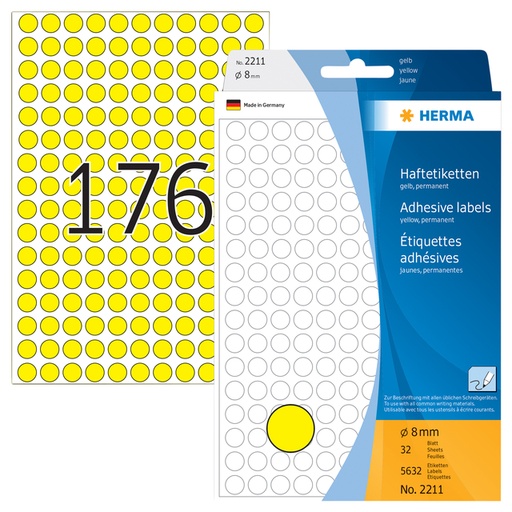 [816105] Etiket HERMA 2211 rond 8mm geel 5632 stuks