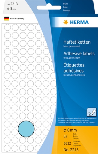 [816103] Etiket HERMA 2213 rond 8mm blauw 5632 stuks