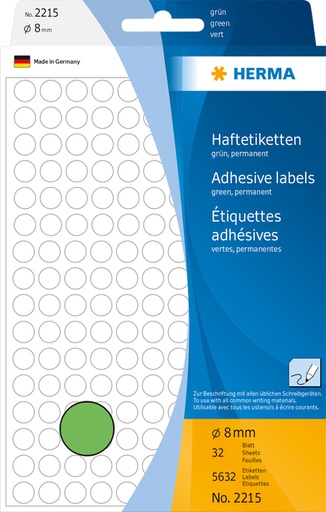 [816104] Etiquette HERMA 2215 rond 8mm vert 5632 pièces