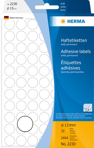 [816140] Etiquette HERMA 2230 rond 13mm blanc 2464 pièces