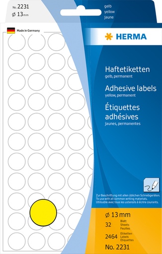 [816141] Etiket HERMA 2231 rond 13mm geel 2464 stuks